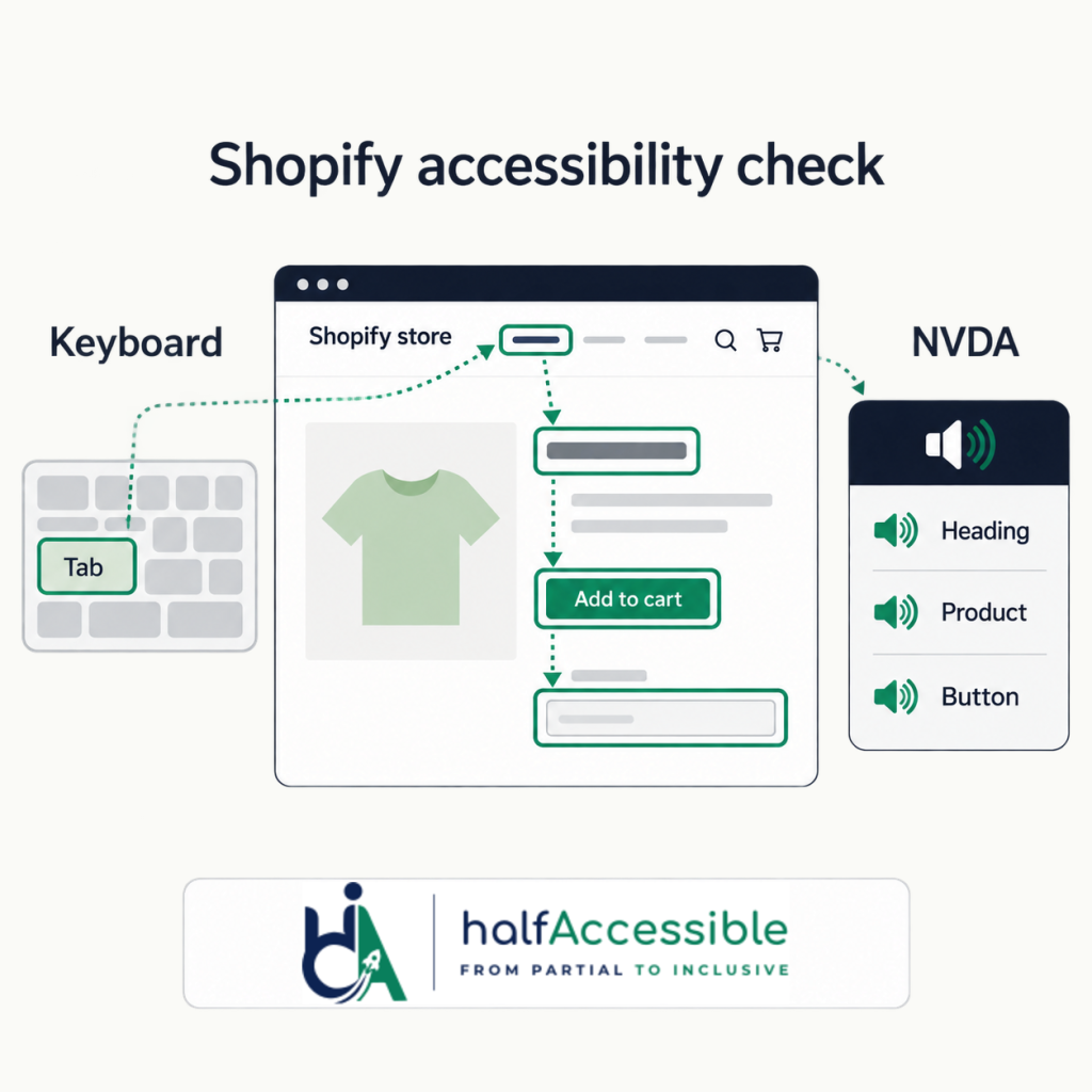 Checking if a store is Shopify ADA compliant using a keyboard and the NVDA screen reader