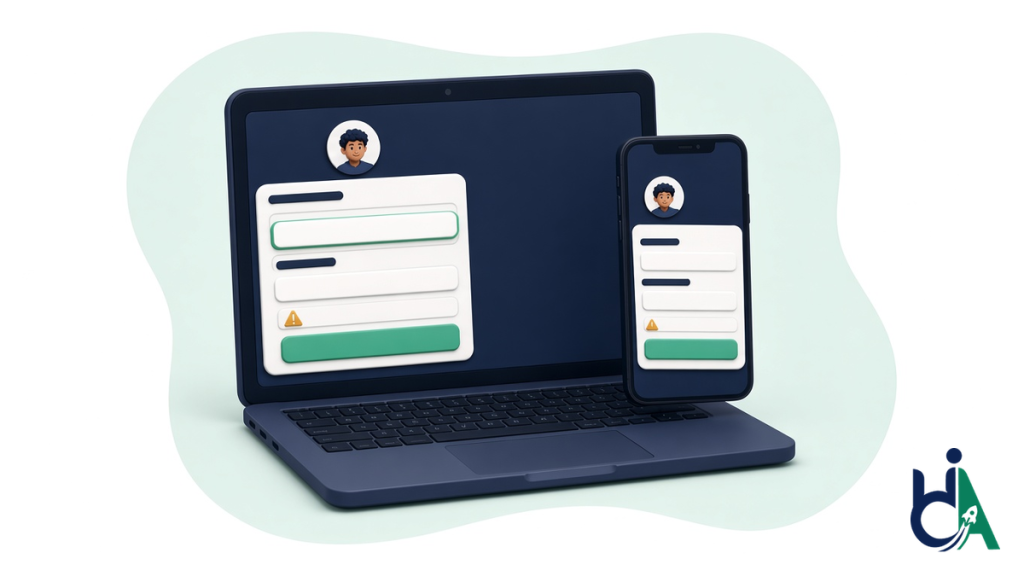 A signed-in payment form on laptop and phone, the kind of public-facing journey a government buyer will test
