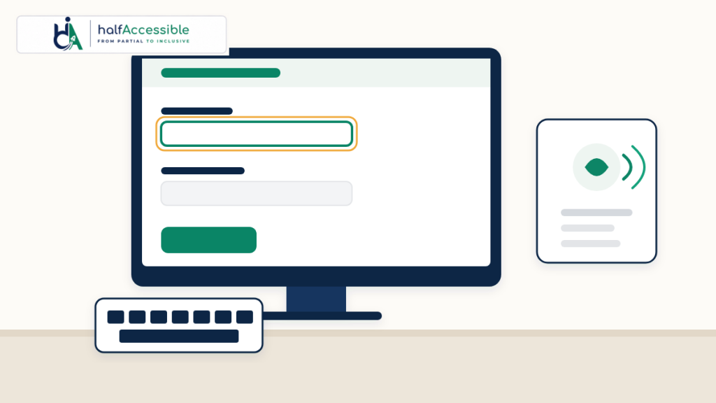 Government benefits form on a monitor being tested with a keyboard and screen reader before the Title II deadline