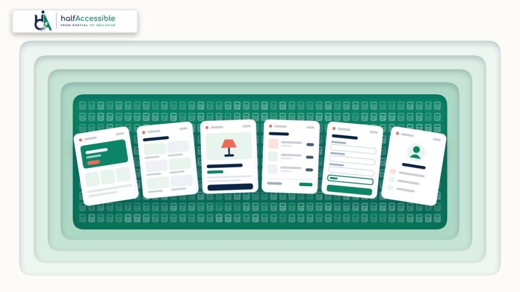 Scoping a European Accessibility Act audit by templates: six page templates (home, category, product, cart, checkout and account) pulled forward from a wall of thousands of store pages.