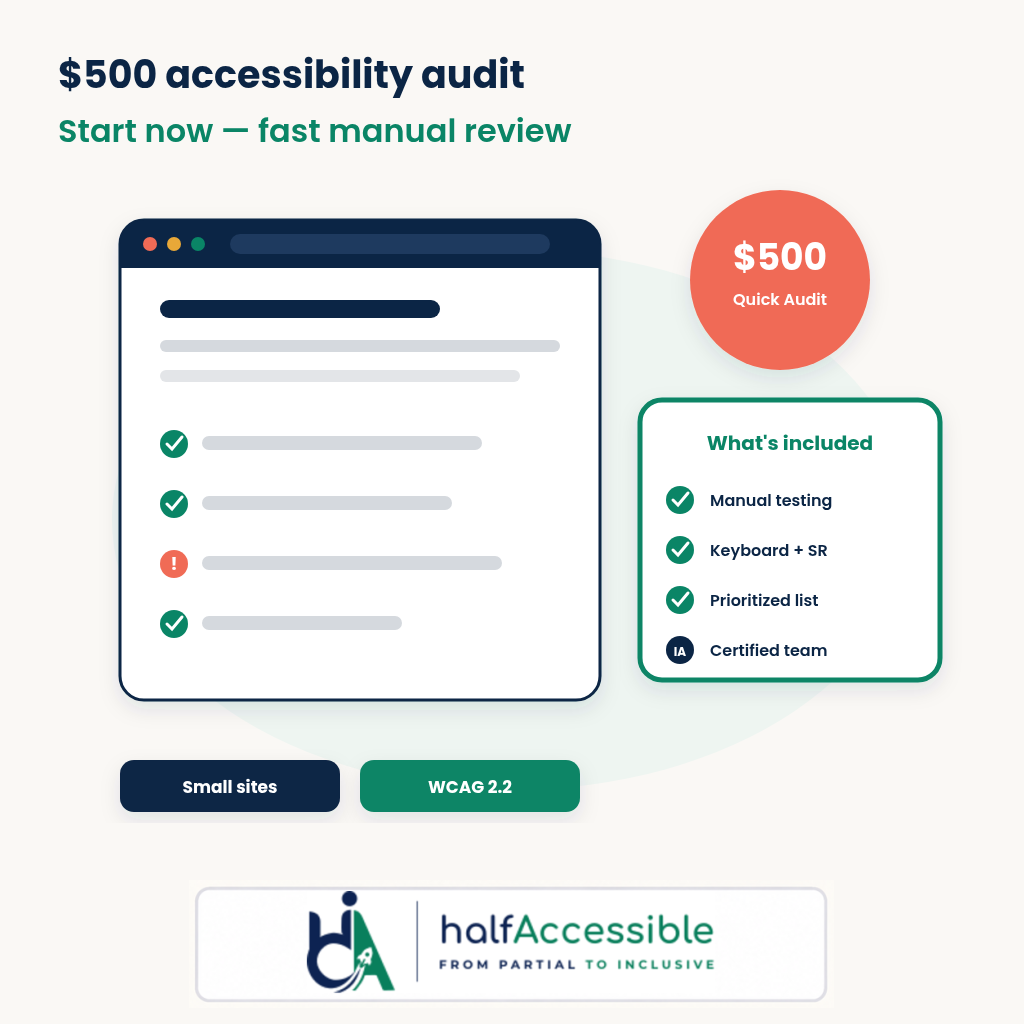 $500 accessibility audit — start your quick manual WCAG review
