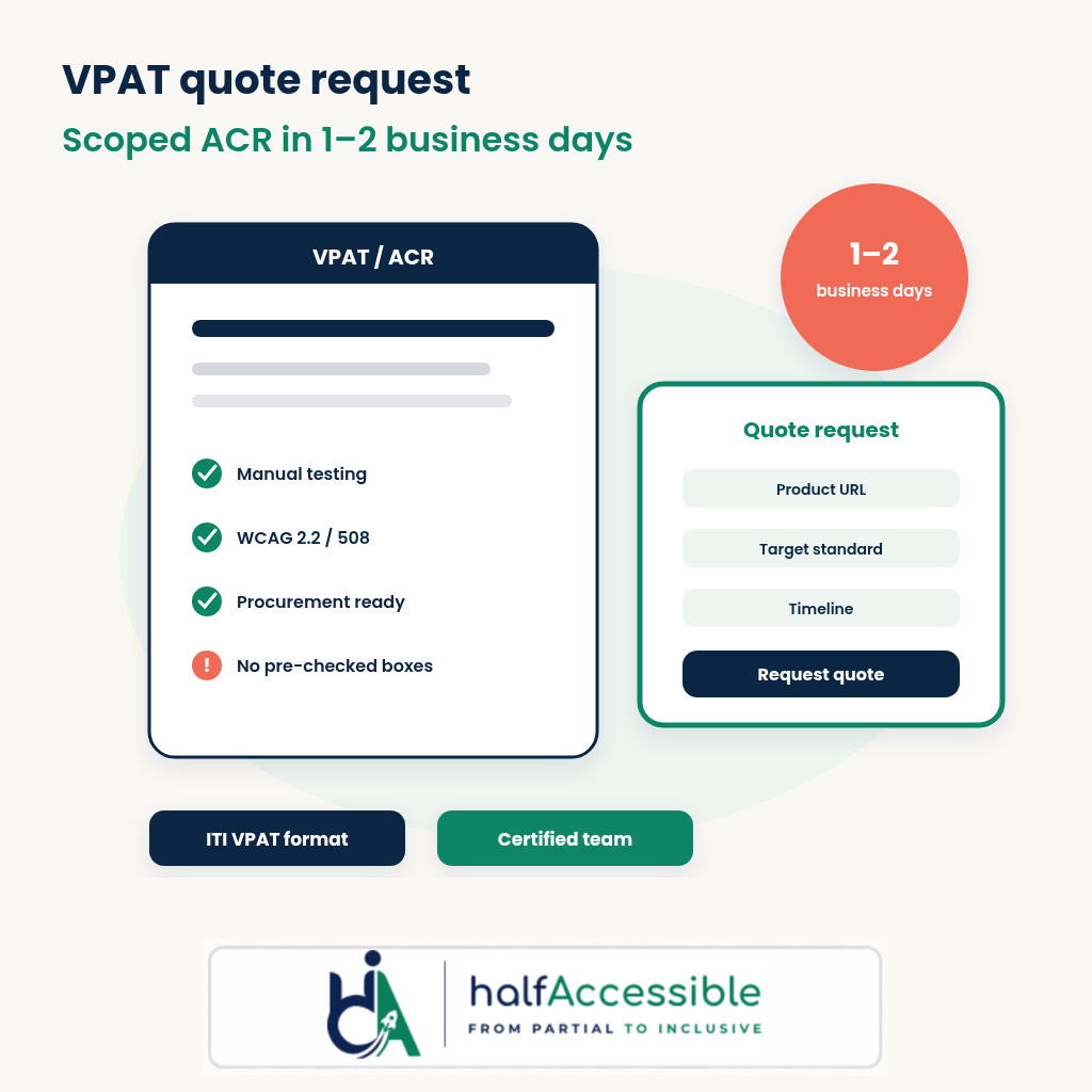 VPAT quote request form for a scoped Accessibility Conformance Report in 1 to 2 business days